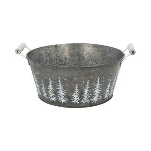 Zink Schale +Henkel Baum grau D20cm H10cm