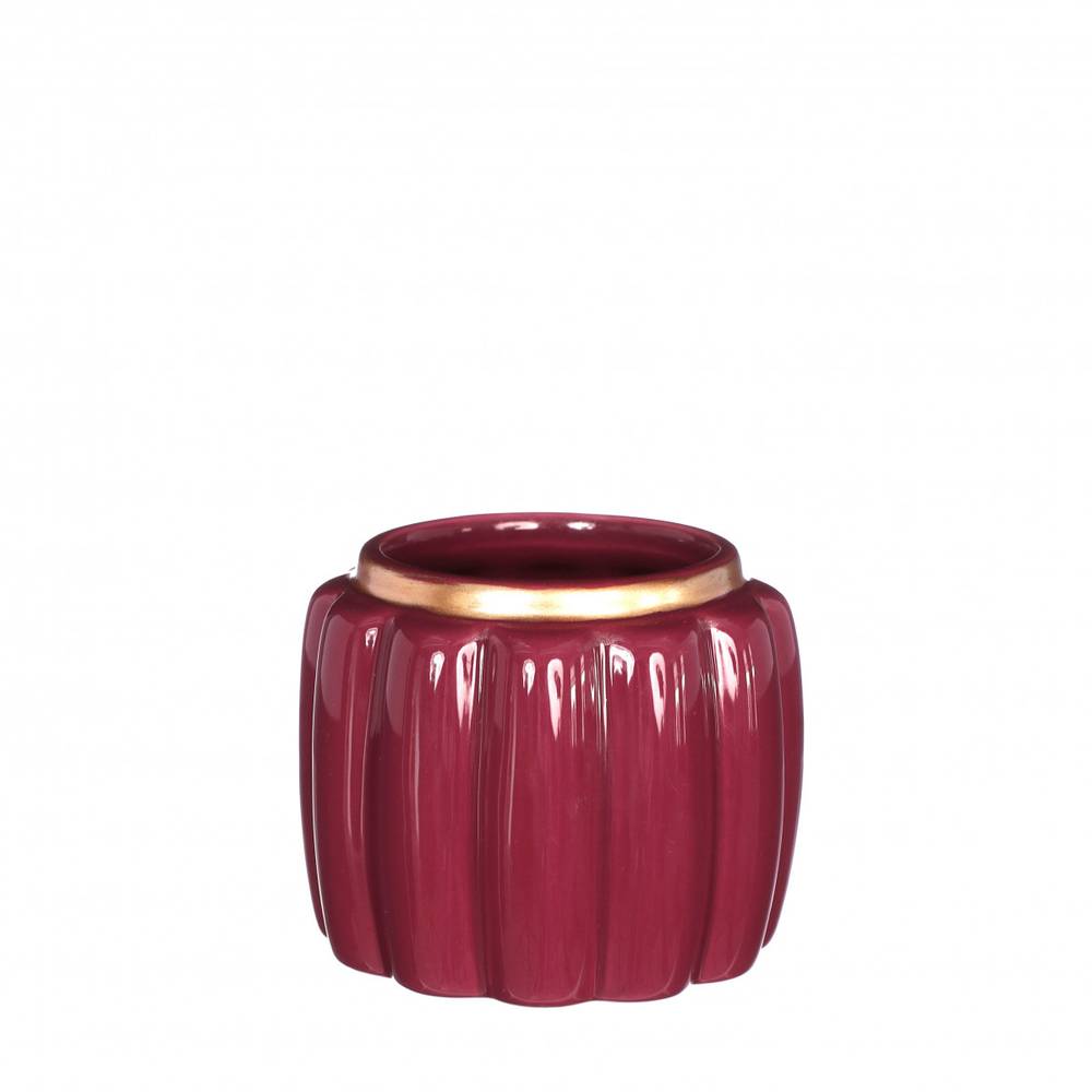 Keramik Übertopf Pouff weinrot D09.5 H07.5cm