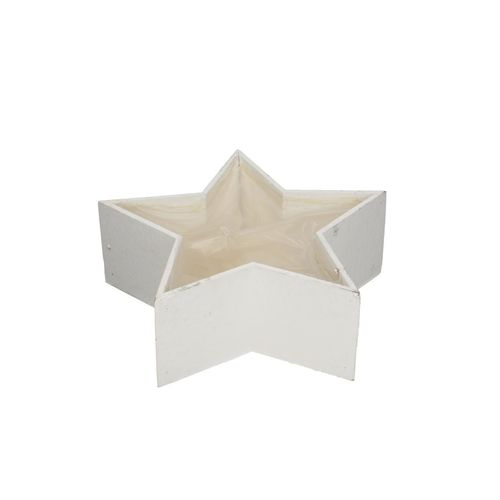 Übertopf Holz Stern weiss D30cm H10cm