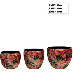 Deko Übertopf Rose 3/Set rot D21cm H16cm
