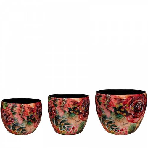 Deko Übertopf Rose 3/Set rot D21cm H16cm