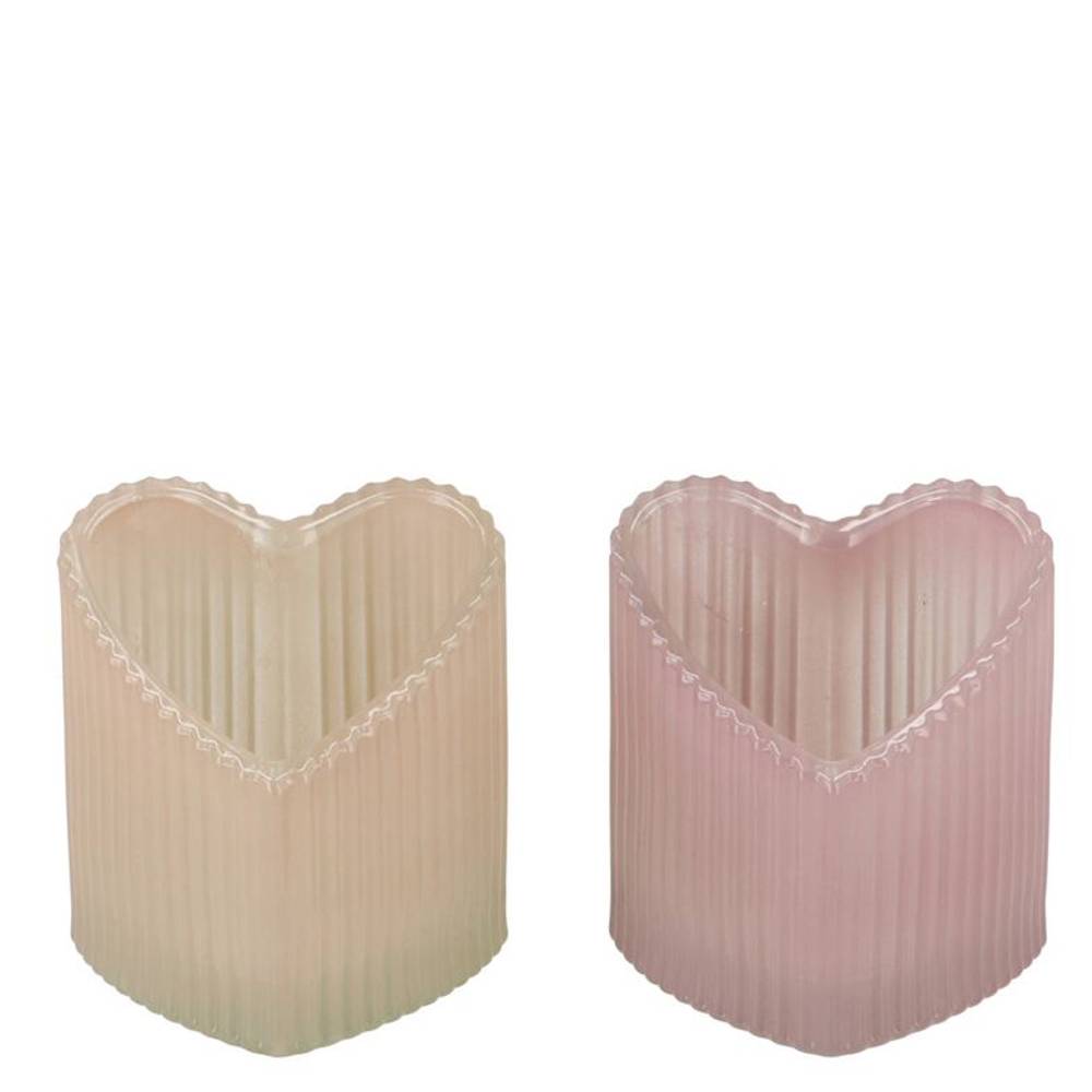 Glas Teelicht Herz Amour Rib mix creme 08x07x08cm