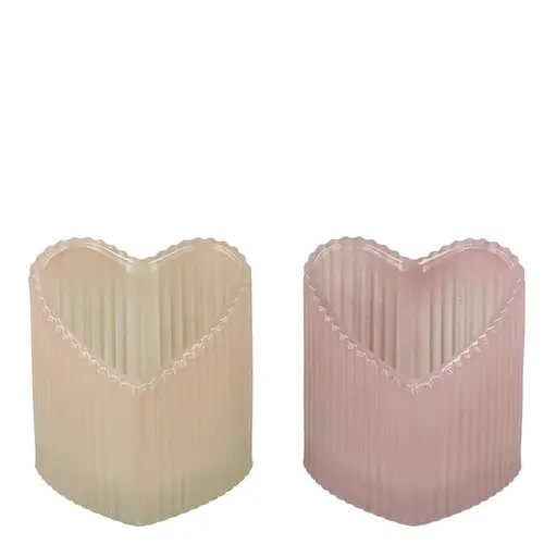 Glas Teelicht Herz Amour Rib mix creme 08x07x08cm