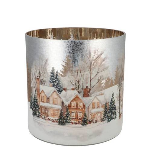 Glas Teelicht Ruby Winter Haus silber 15x15cm