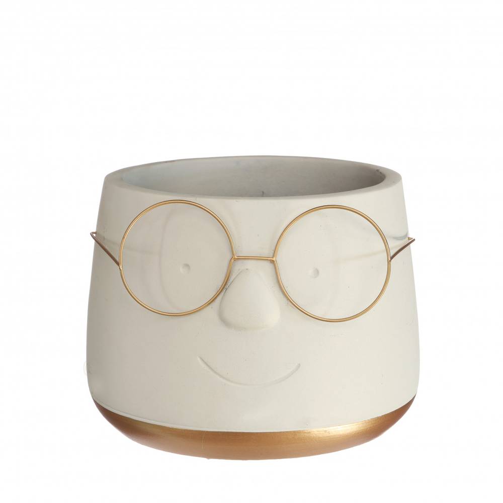 Keramik Übertopf Brille creme/gold D16cm H11.5cm 
