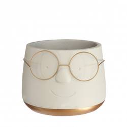 Keramik Übertopf Brille creme/gold D16cm H11.5cm 