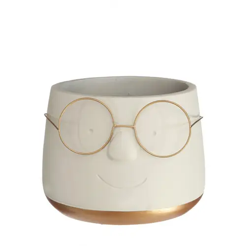 Keramik Übertopf Brille creme/gold D16cm H11.5cm 