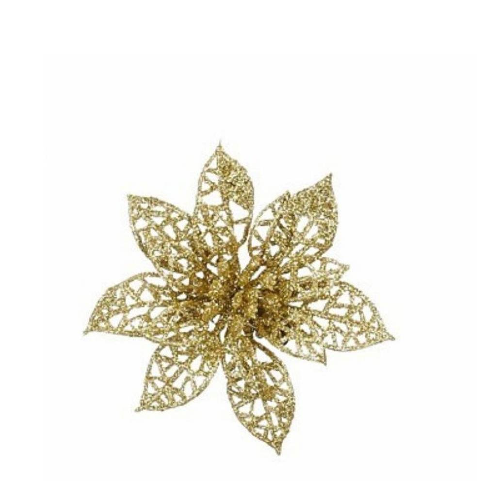 Deko Clip Poinsettia gold D08cm x6