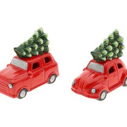 LED Wagen+Baum rot mix 13x07x11cm
