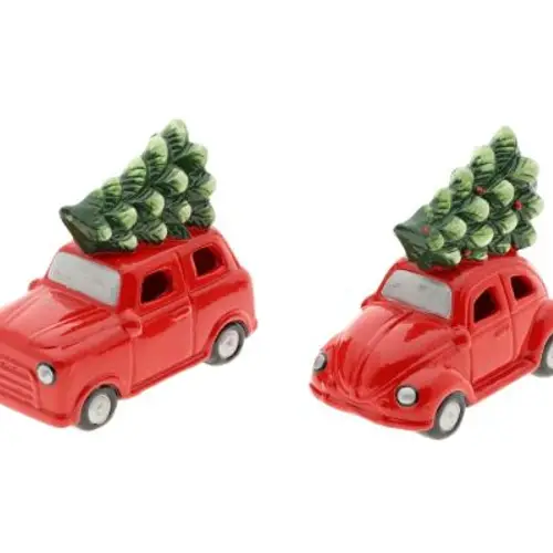 LED Wagen+Baum rot mix 13x07x11cm