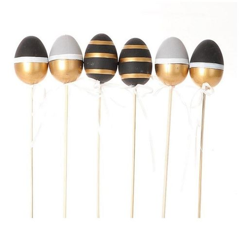 Ei auf Stab schwarz/gold h25cm 6cm