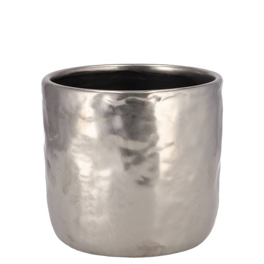 Keramik Übertopf Iron Stone silber D12cm H11cm