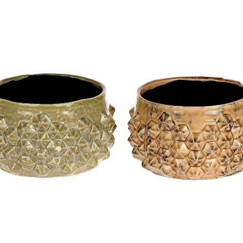 Keramik Übertopf Eichen 2/Set braun/grün D17cm H10cm