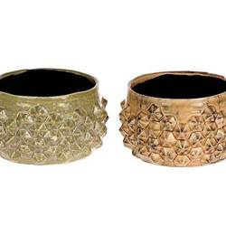 Keramik Übertopf Eichen 2/Set braun/grün D17cm H10cm