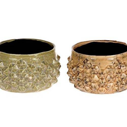 Keramik Übertopf Eichen 2/Set braun/grün D17cm H10cm