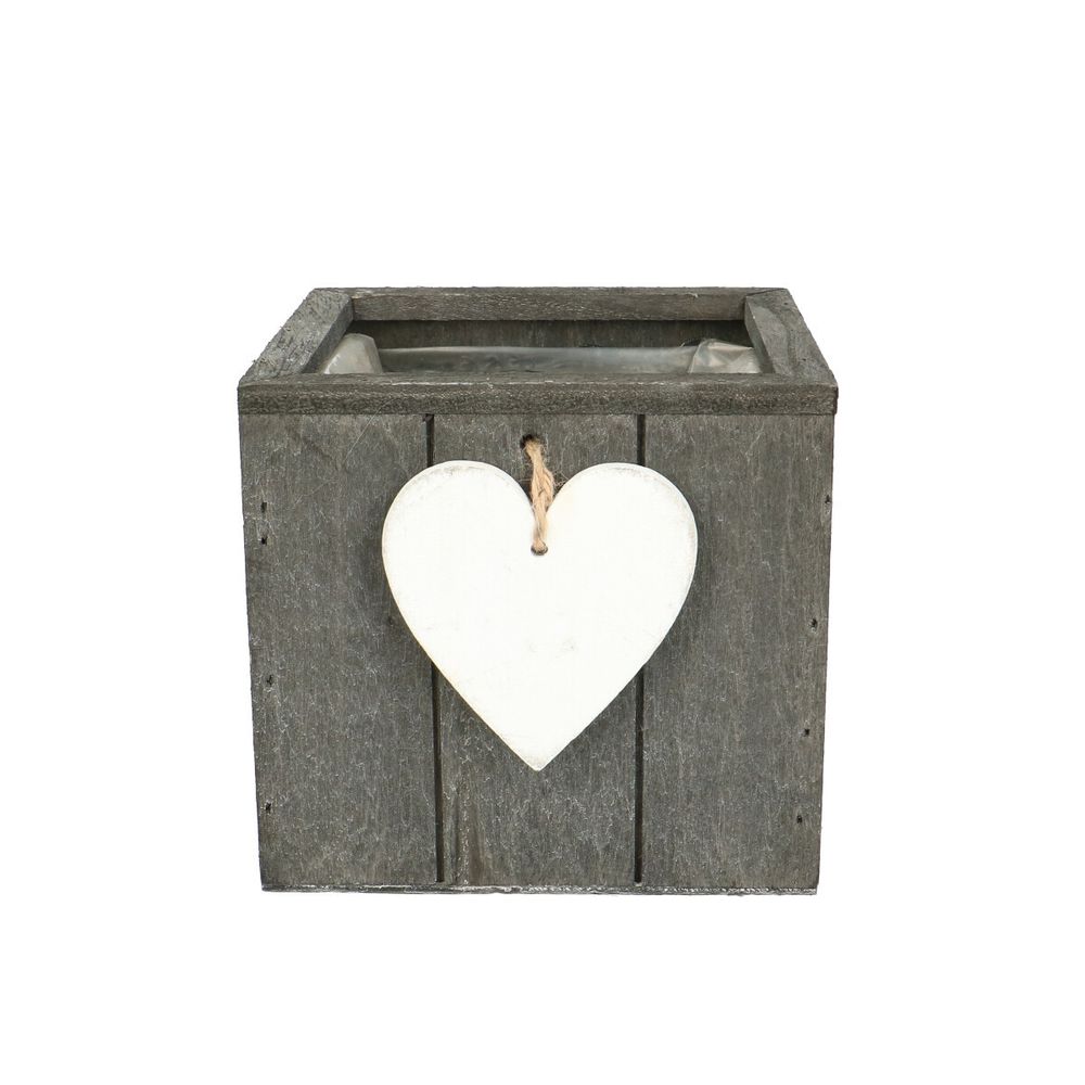Holz Übertopf +Herz Hänger grau D15cm H14cm