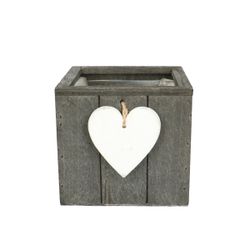 Holz Übertopf +Herz Hänger grau D15cm H14cm
