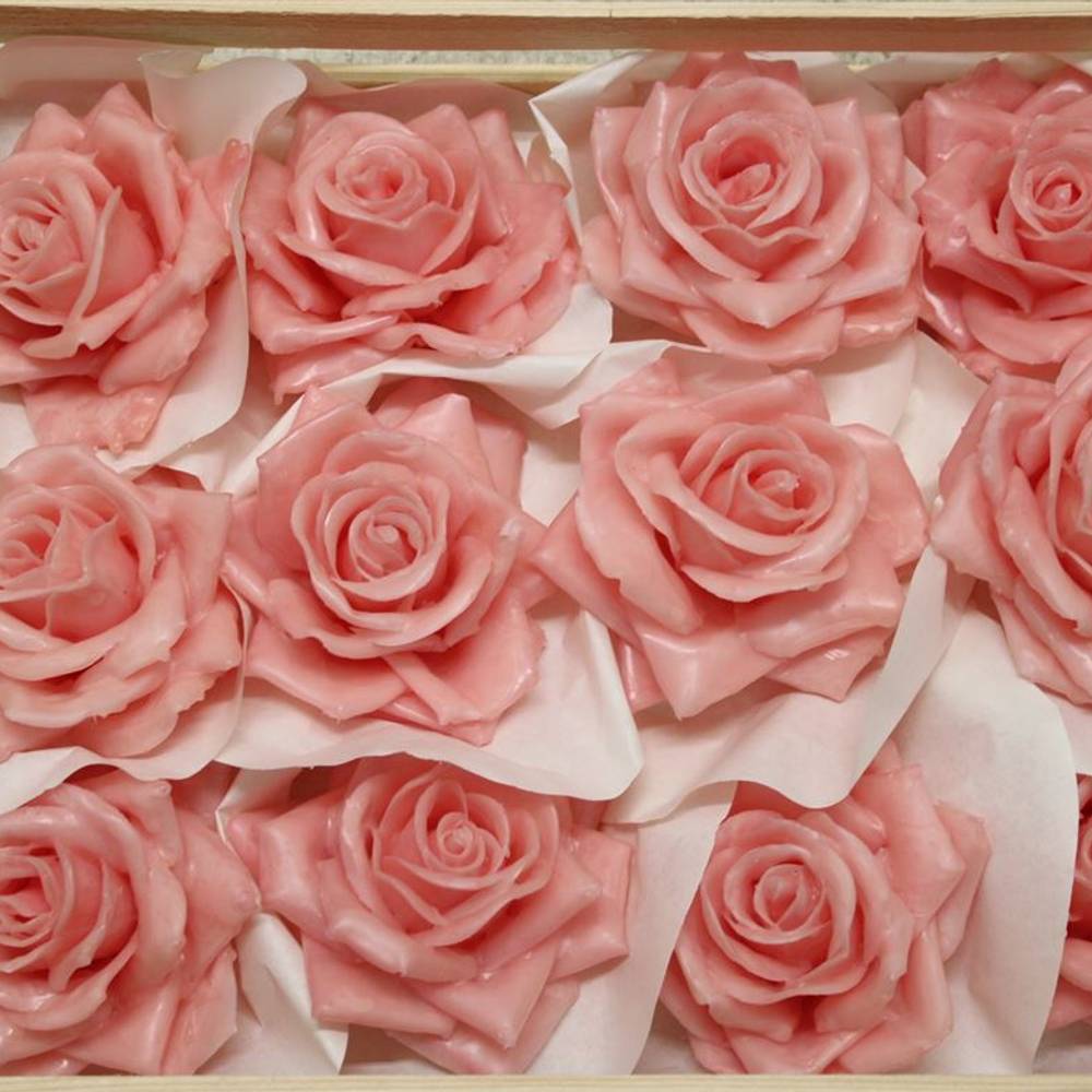 Seiden Wachs Rose rosa D10-12cm im Kiste