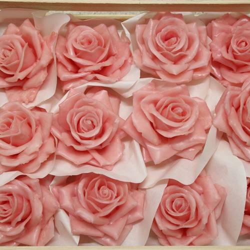 Seiden Wachs Rose rosa D10-12cm im Kiste