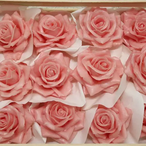 Seiden Wachs Rose rosa D10-12cm im Kiste