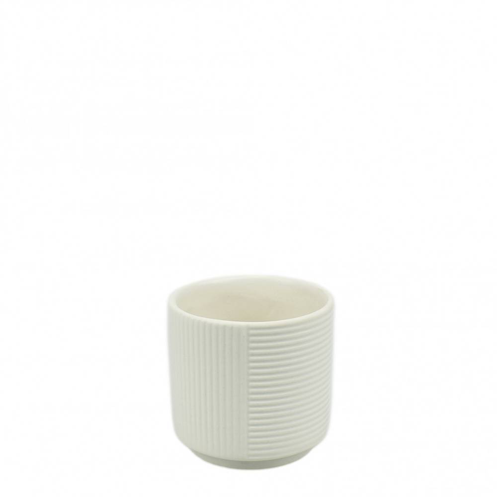 Keramik Übertopf Groove weiss D08cm H07cm