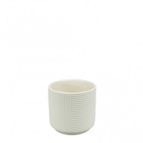 Keramik Übertopf Groove weiss D08cm H07cm