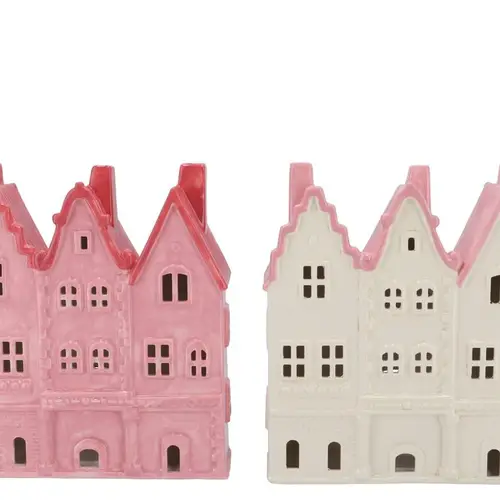 Deko Teelichthalter Jolie Haus mix rosa 08x07x26cm