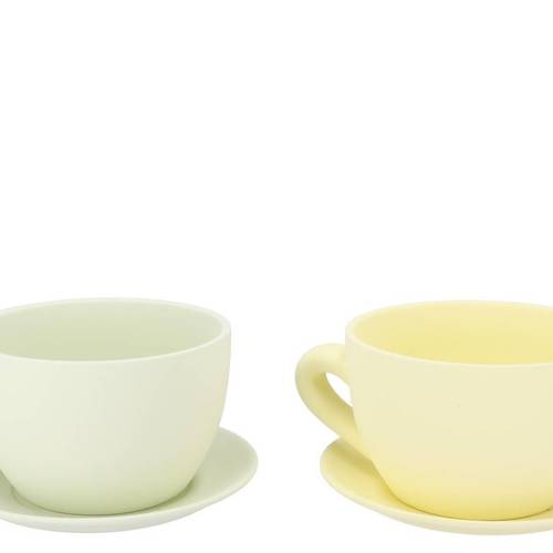 Keramik Übertopf Tasse Chai mix grün 23x19x12cm