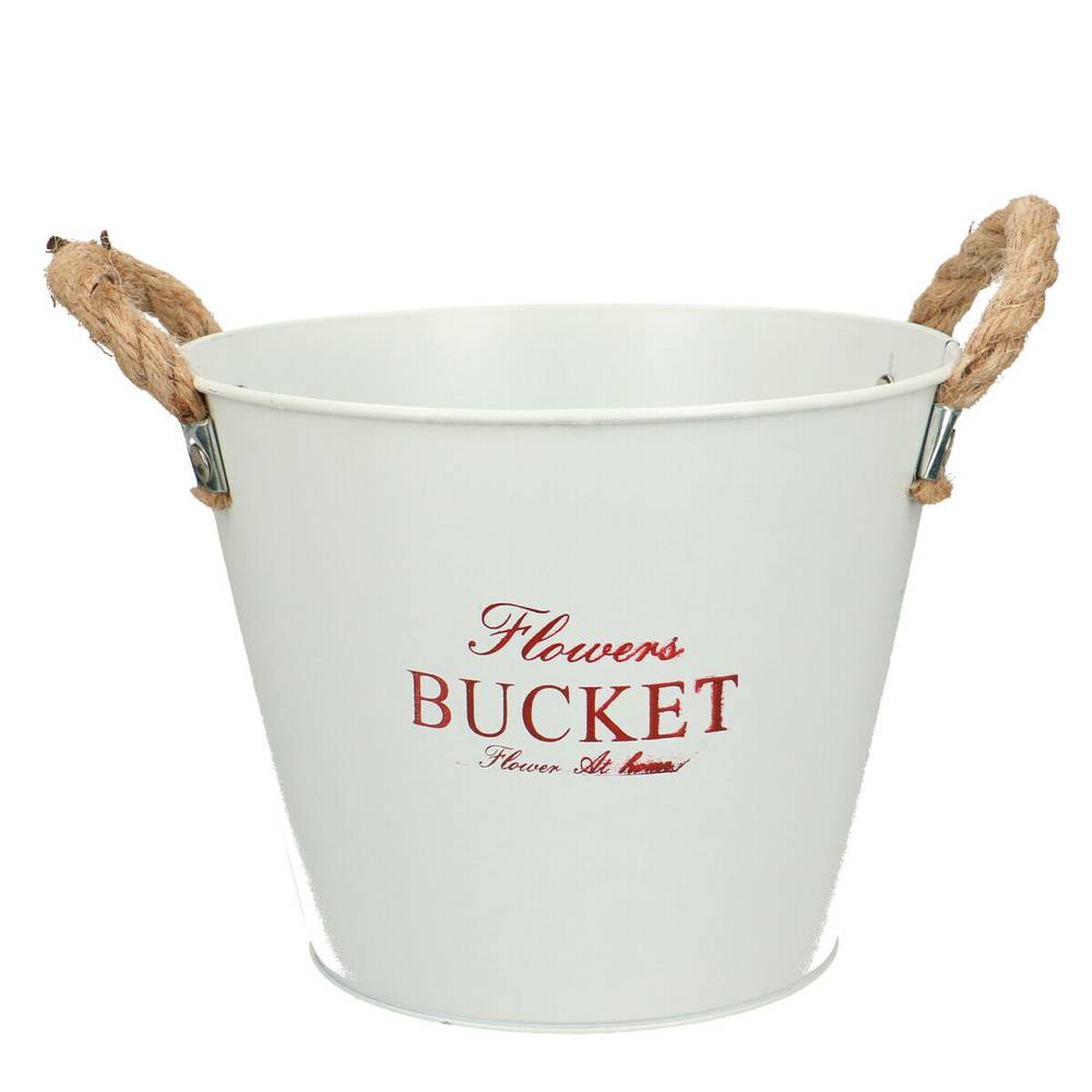 Zink Übertopf +Henkel Flower weiss D19cm H15cm