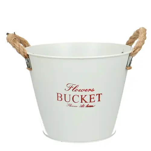 Zink Übertopf +Henkel Flower weiss D19cm H15cm