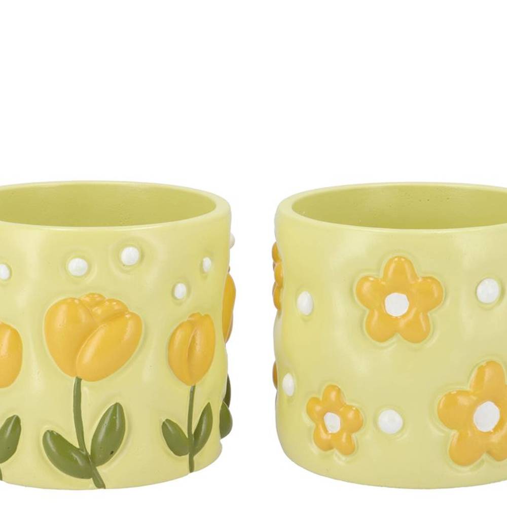 Keramik Übertopf Juul Blumen mix gelb 14x14x13cm