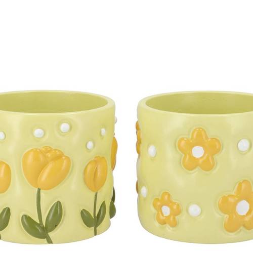 Keramik Übertopf Juul Blumen mix gelb 14x14x13cm