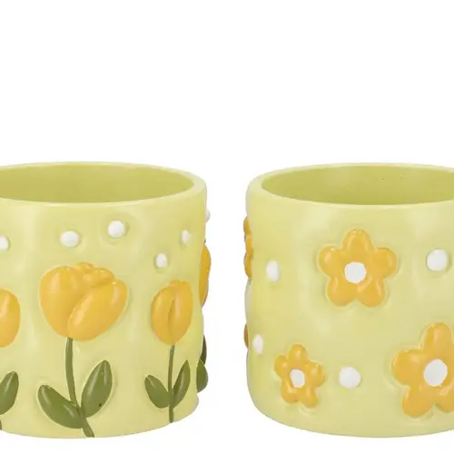 Keramik Übertopf Juul Blumen mix gelb 14x14x13cm