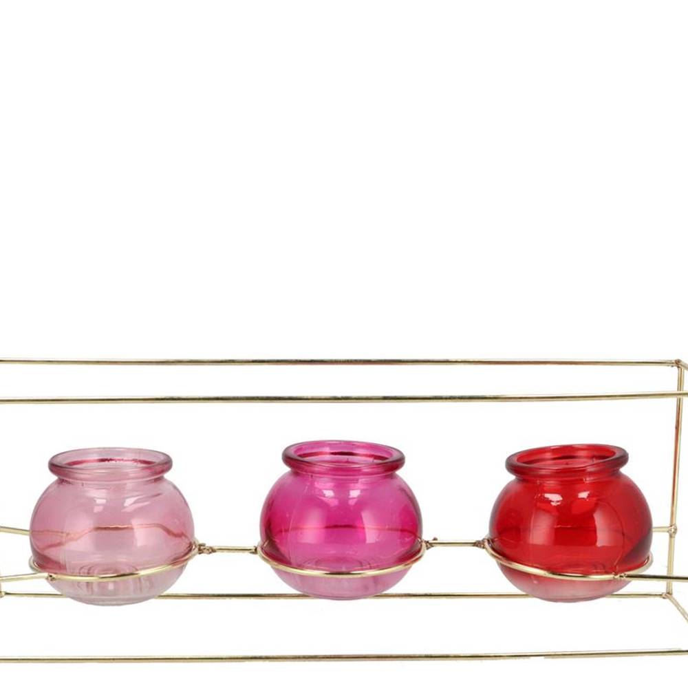 Glas 3Vase Polly Metall Reck rosa mix 35x11x13cm