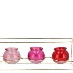 Glas 3Vase Polly Metall Reck rosa mix 35x11x13cm