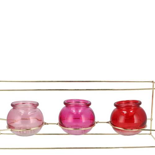 Glas 3Vase Polly Metall Reck rosa mix 35x11x13cm