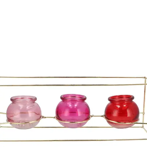 Glas 3Vase Polly Metall Reck rosa mix 35x11x13cm