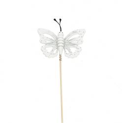 Schmetterling auf Stab weiss L50cm D08cm
