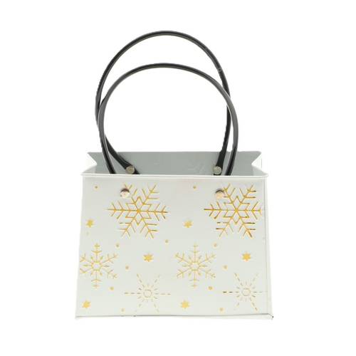 Übertopf Tasche Schneeflocke weiss 16x17x14cm