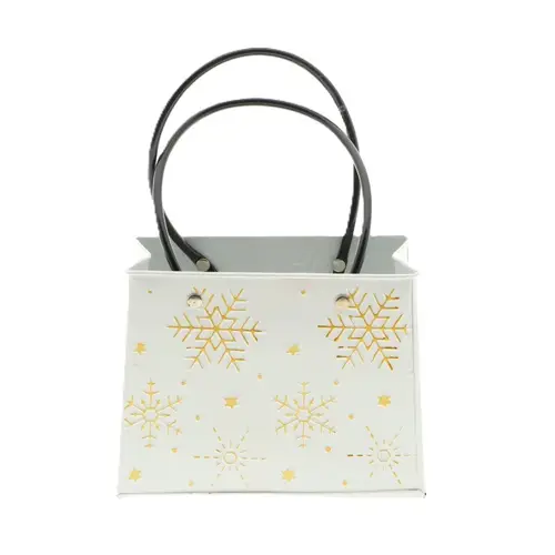 Übertopf Tasche Schneeflocke weiss 16x17x14cm