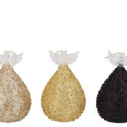 SPARKLY BLACK/GOLD/CHAMPAGNE LED ANGEL GLASS ASS 7X12CM