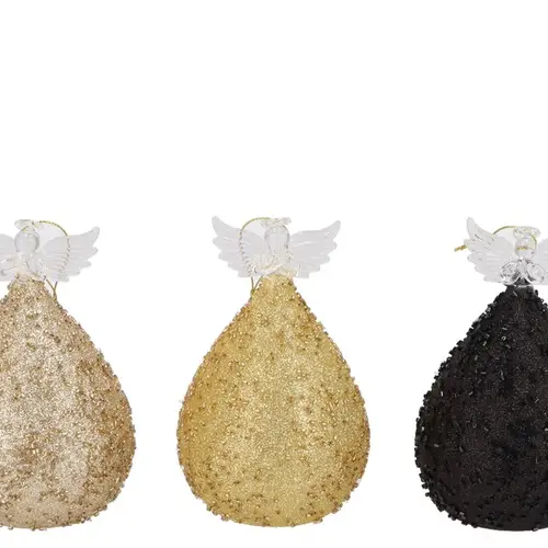 SPARKLY BLACK/GOLD/CHAMPAGNE LED ANGEL GLASS ASS 7X12CM