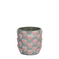 Keramik Übertopf Herz grau/rosa D10cm H11cm