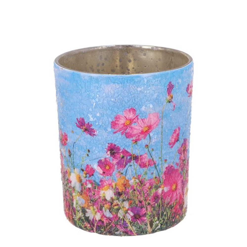 Glas Teelicht April Blume blau 10x10x12cm