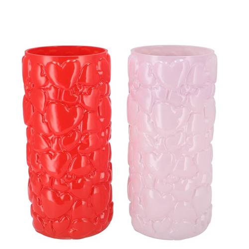 Glas Vase Kikki Herz rot/rosa D11cm H22cm