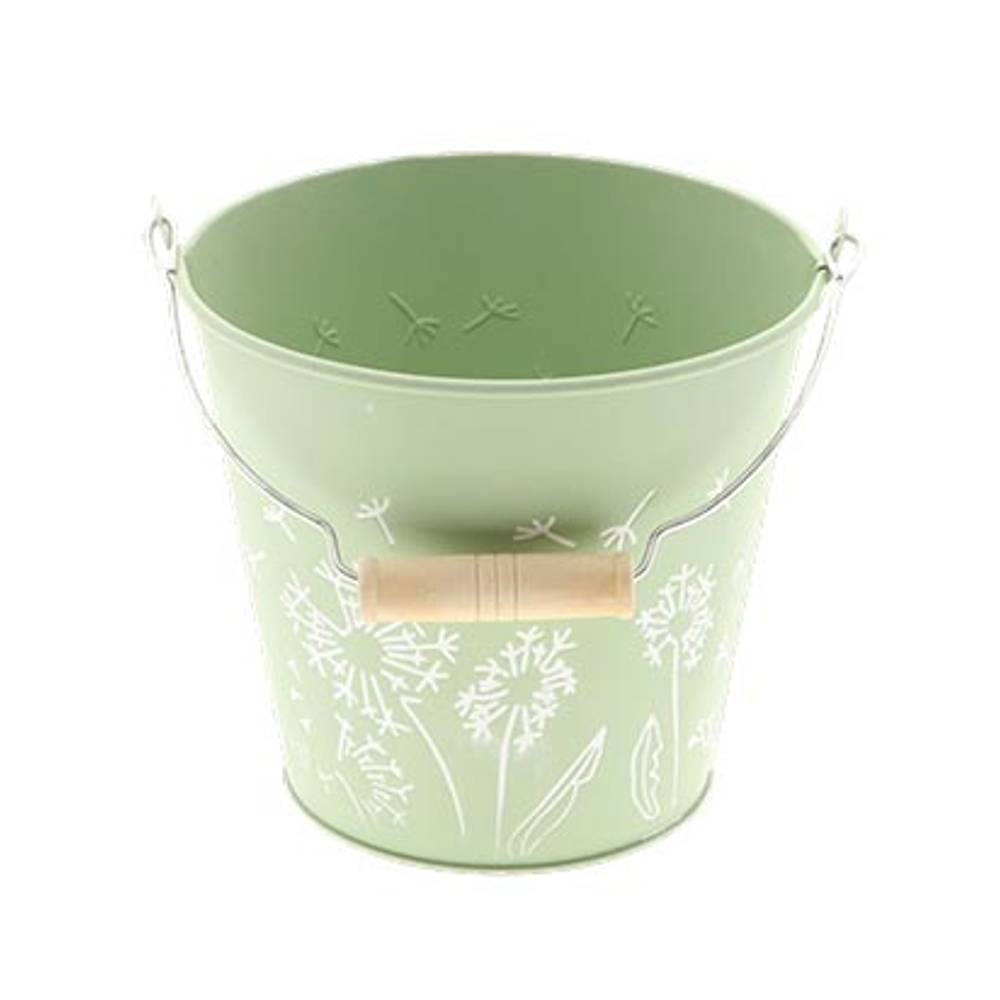 Zink Eimer Blume grün D14cm H13cm