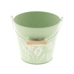 Zink Eimer Blume grün D14cm H13cm