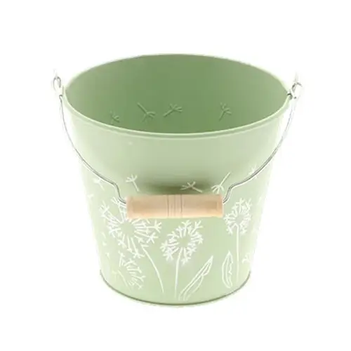 Zink Eimer Blume grün D14cm H13cm