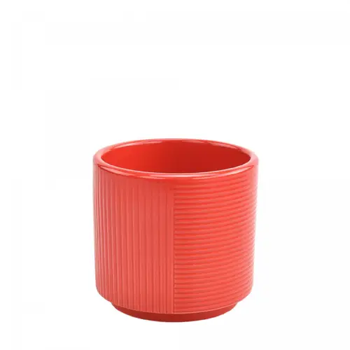 Keramik Übertopf Groove rot D13cm H12.5cm