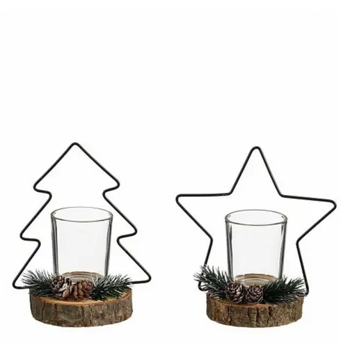 Teelichthalter Stern/Baum mix 14x09x16cm